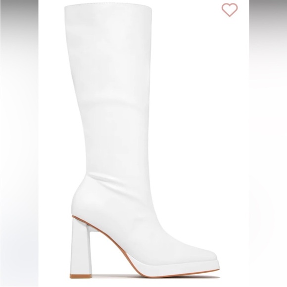 White knee high PLATFORM BLOCK HEEL BOOTS - Picture 2 of 4